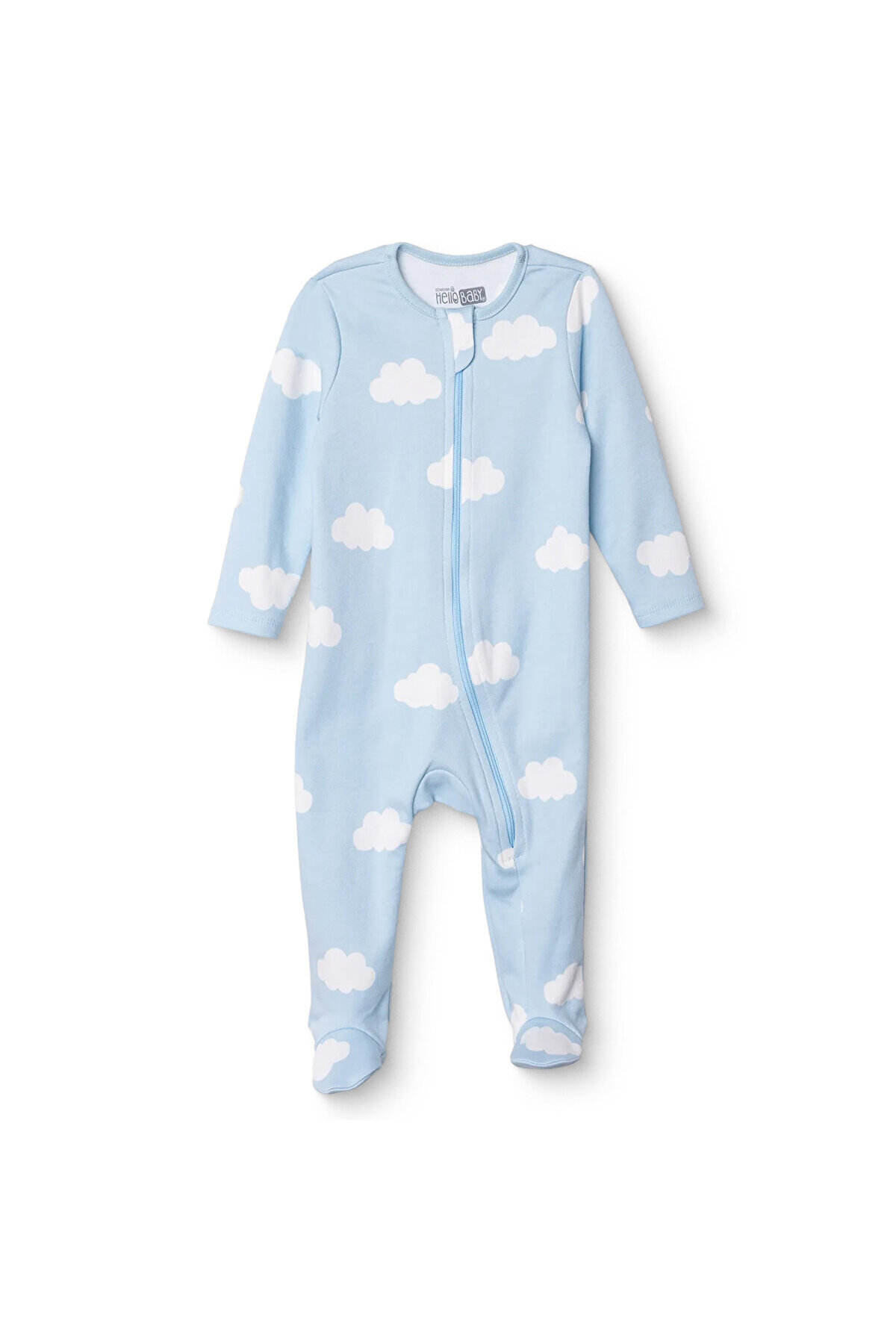 HelloBaby Erkek Bebek Tulum Gökyüzü Baskılı Fermuarlı Bisiklet Yaka Uzun Kol Patikli