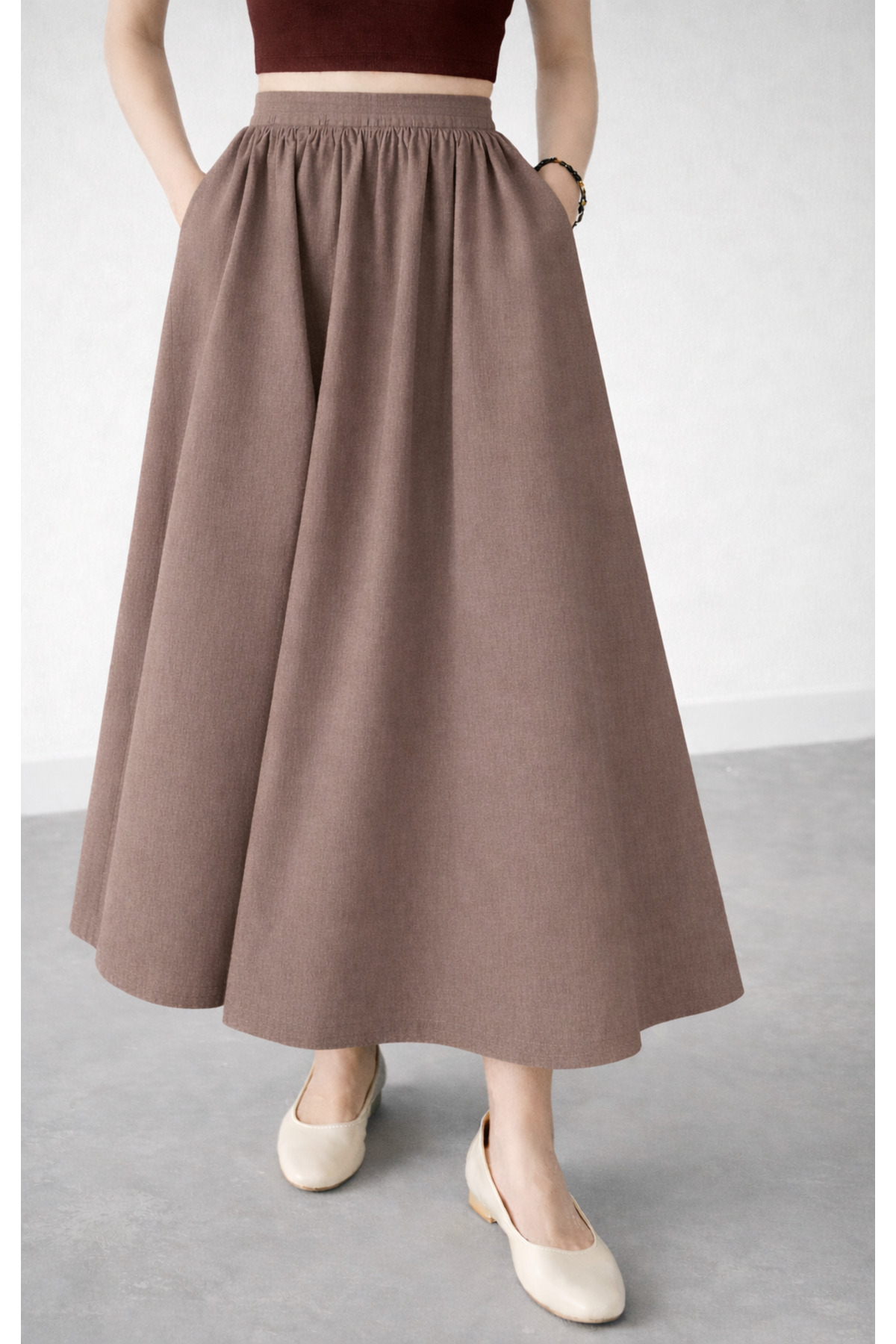 Kahra Collection  VİZON BELİ LASTİKLİ CEPLİ DOUBLE ETEK