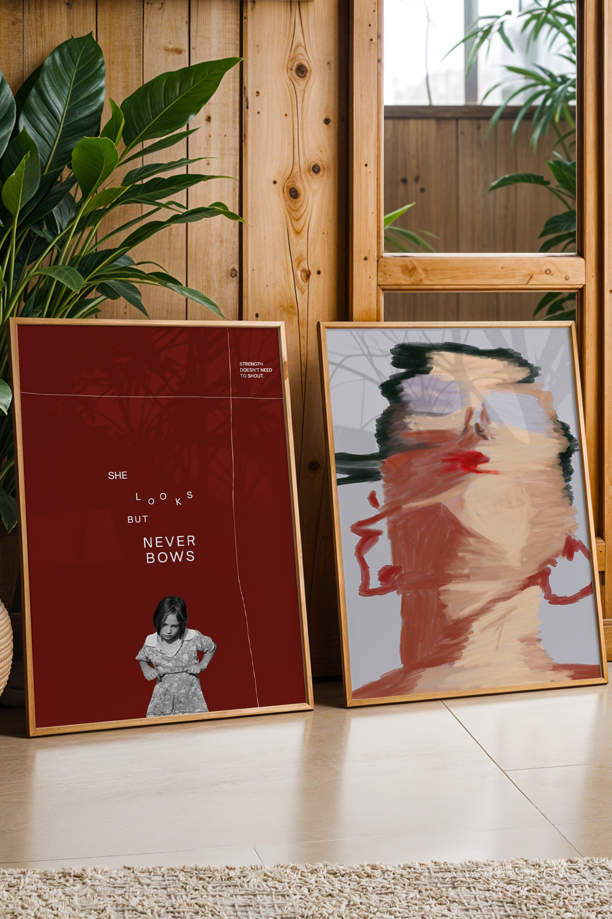 2’li Modern Sanat Tablo Poster Seti Kırmızı Konsept Duvar Tablosu Çerçevesiz