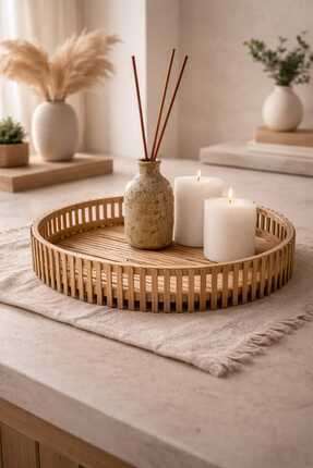 bemdesign Bambu dekoratif bohem tepsi -mumluk