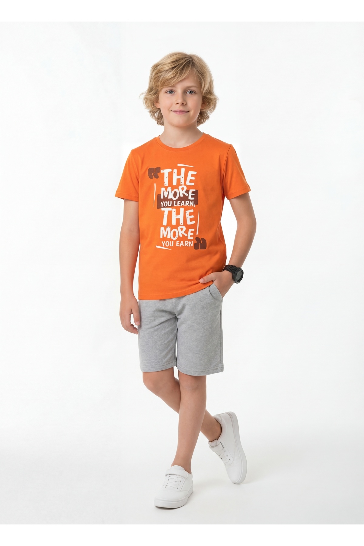 Round Collar Summer The More Print Detailed Capri Boys' Bottom Top Set