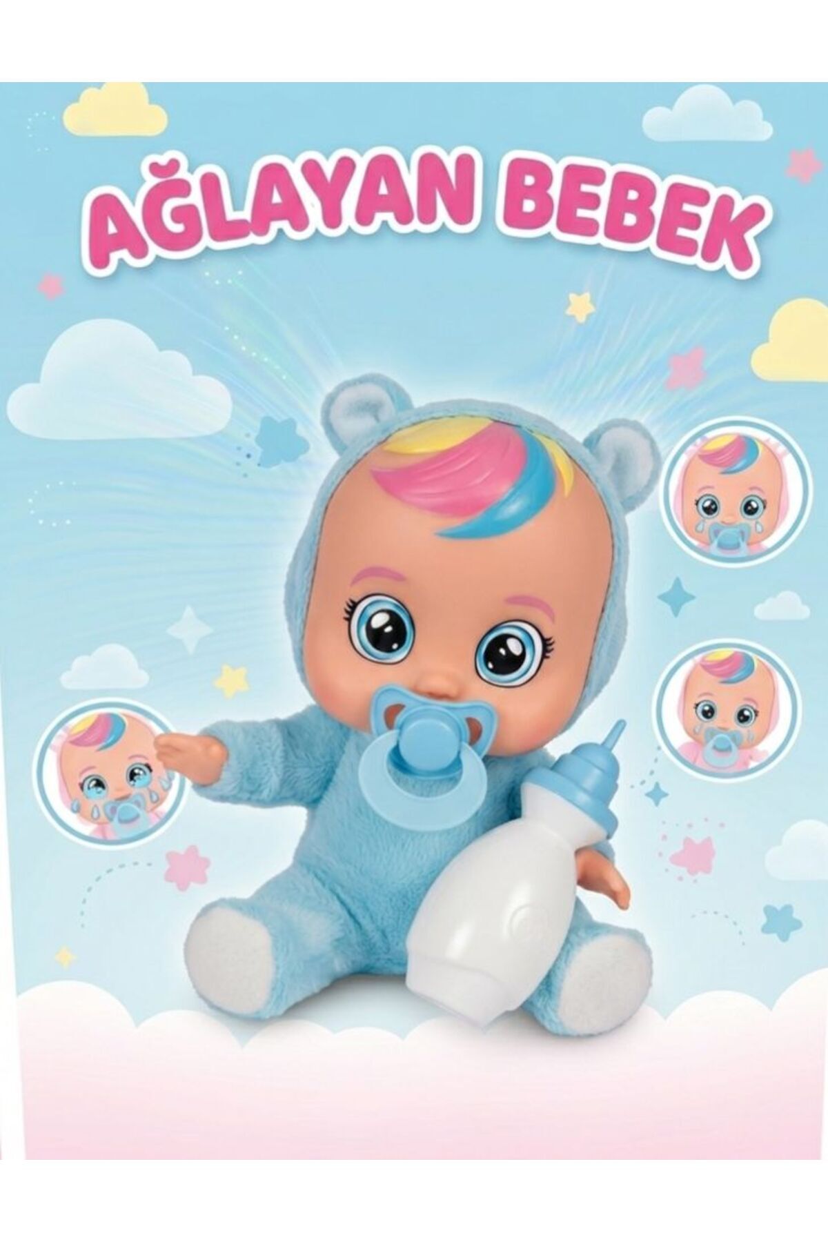Crying and Talking Meat Baby Interactive Doll with Pacifier and Baby Bottle in Blue Costume
