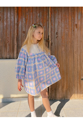 BONBONO KİDS Kız Çocuk Bayramlık Çiçek Desenli Elbise