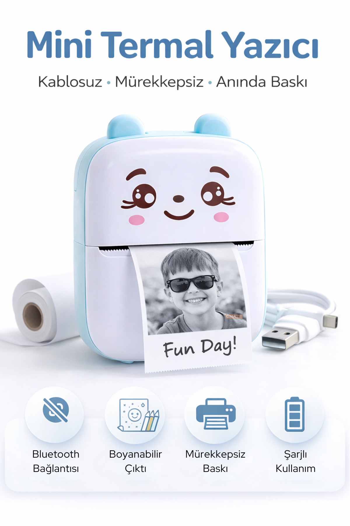 Omaze Mini Termal Yazıcı Kablosuz Telefon Bağlantılı Uygulama