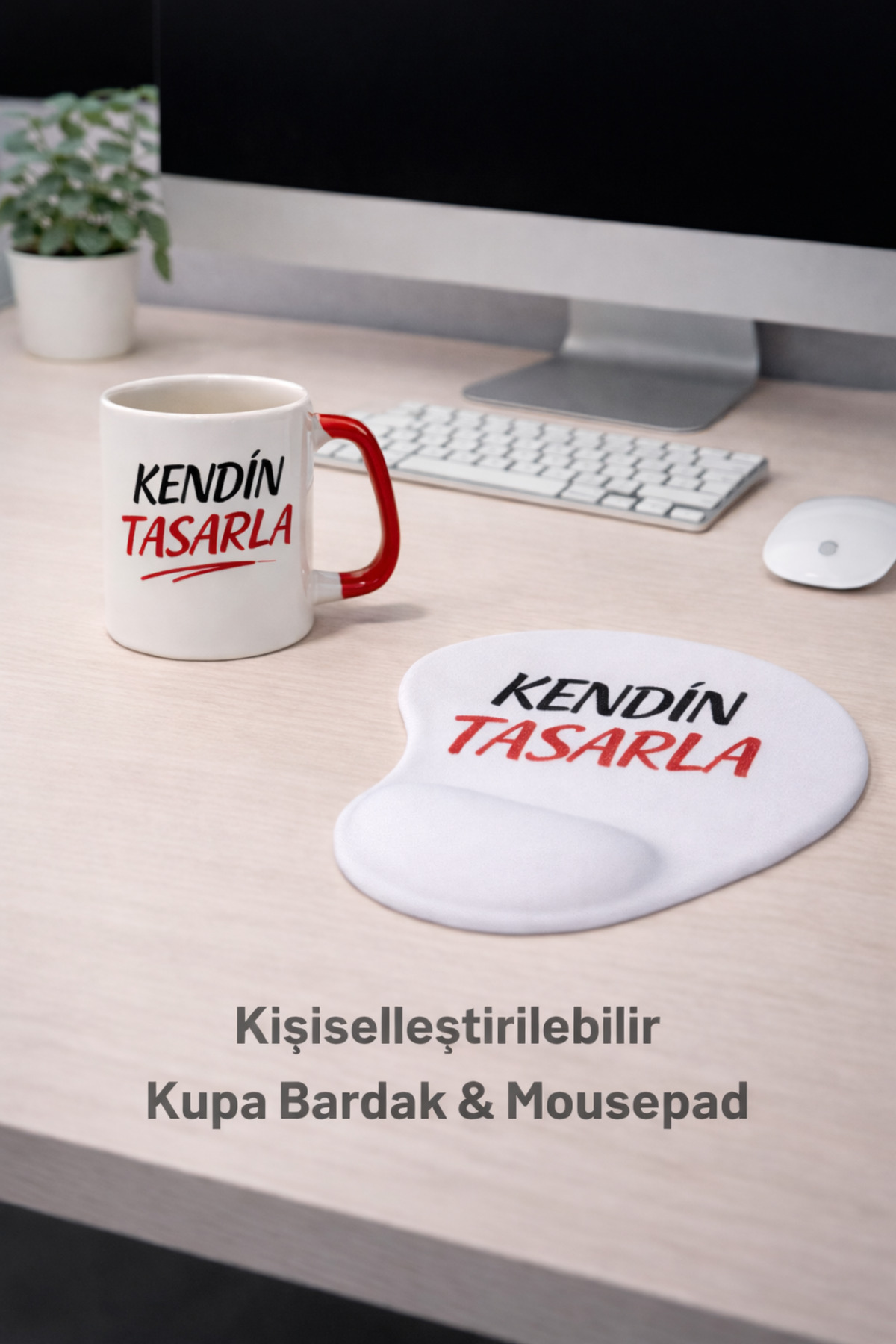 Personalized Red Handle Mug and Wrist Support Mousepad Set – Printed Office Gift Set