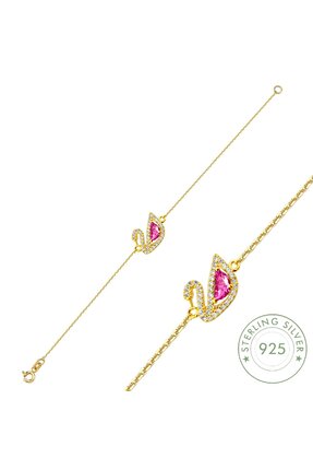 Pietra Kadın Gümüş Bileklik 925 Ayar Kuğu Tasarımlı 16+3 Cm Zincirli Bileklik