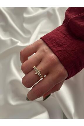 RA By Melisa Geometrik Baget Taşlı Ayarlanabilir Çelik Yüzük