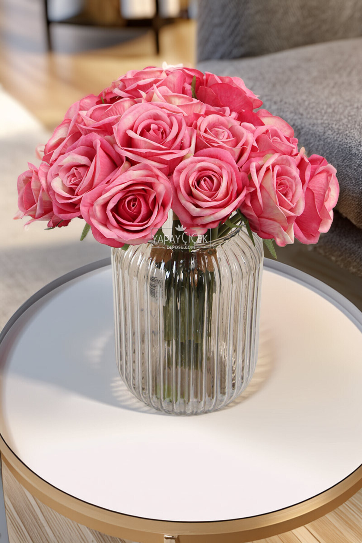 Artificial Flower Premium Set of 7 Viper Roses 25 cm Fuchsia