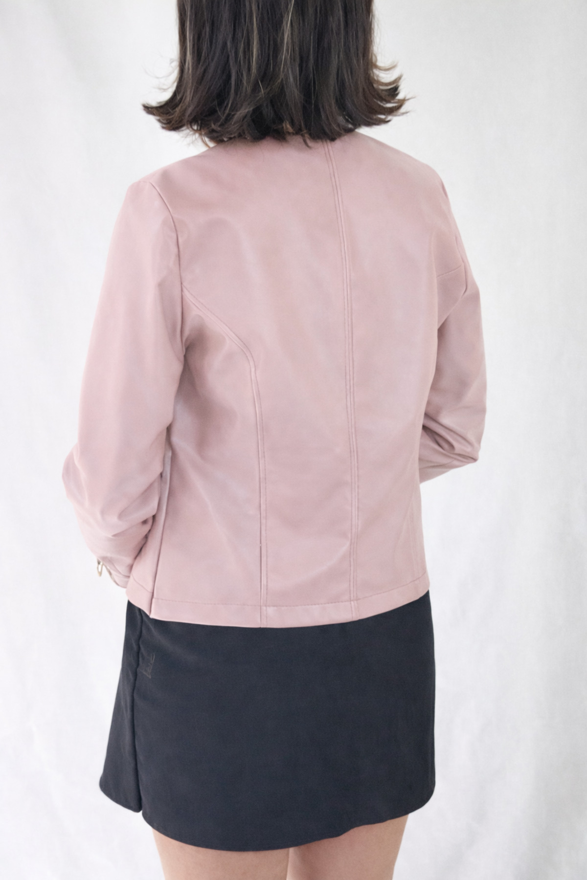 YAXİ  REGULAR FİT KISA TOZ PEMBE DERİ CEKET - Görsel 5