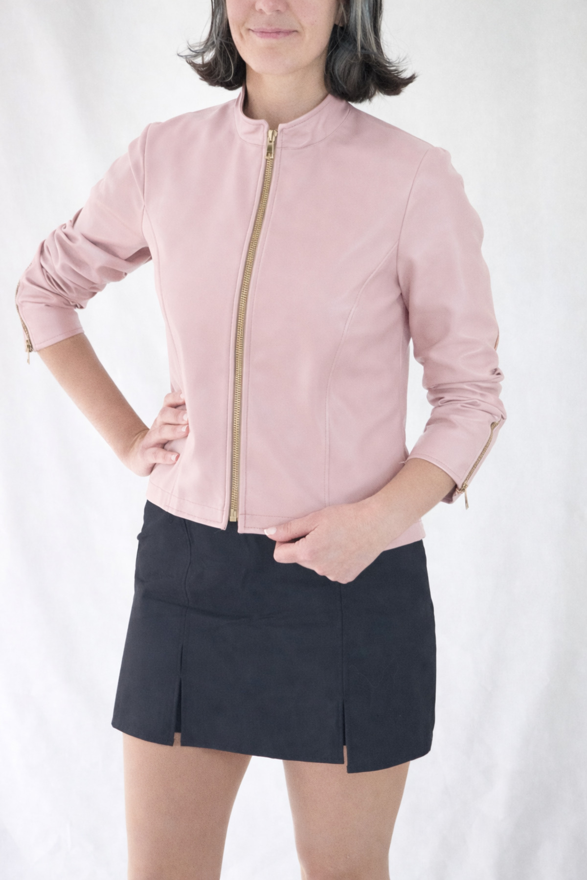 YAXİ  REGULAR FİT KISA TOZ PEMBE DERİ CEKET - Görsel 4