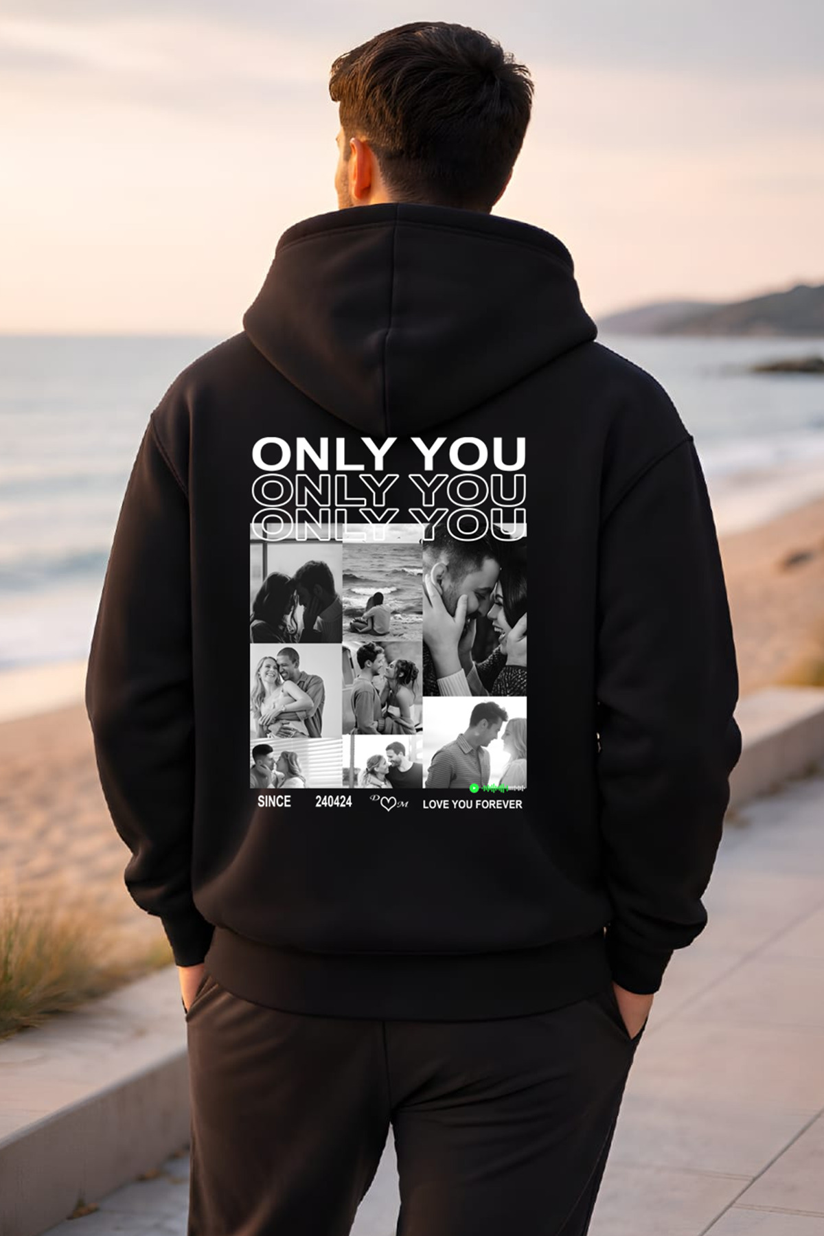 Kişiye Özel Ön Ya da Sırt baskılı Kapüşomlu Hoodie Unisex Oversize Premium 3 İplik Sweatshirt — مشکی K1181 — تصویر 3 از 4