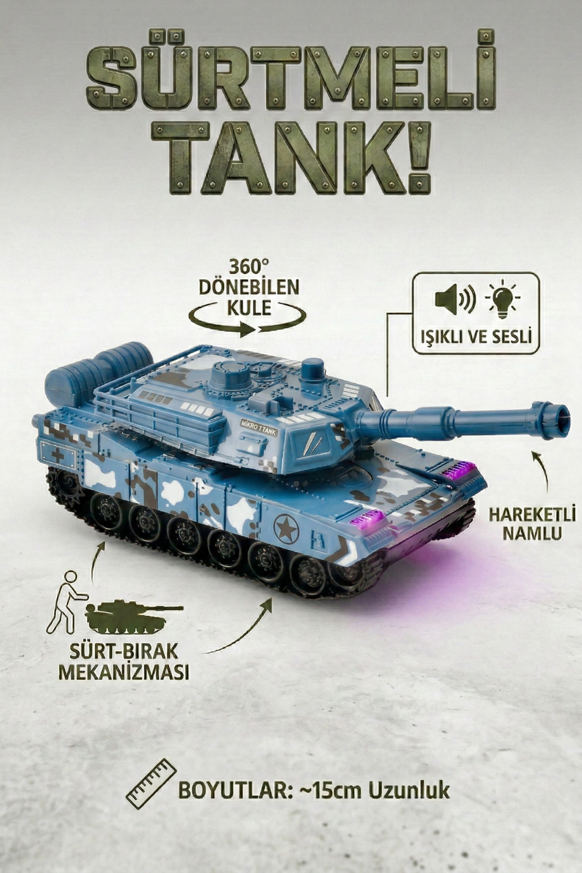 craftivio Vardem Oyuncak Işıklı ve Sesli Sürtmeli Oyuncak Tank