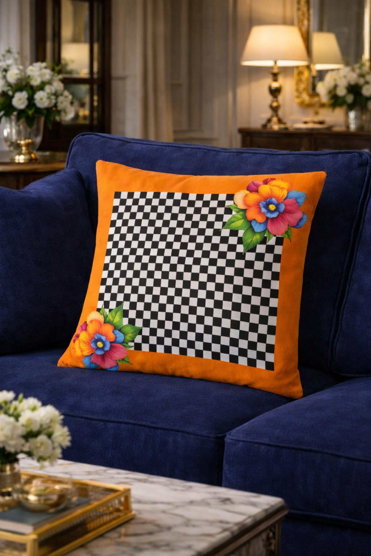 Digital Printed Pötikare Patterned Edge Floral Orange Decorative Pillowcase 1 Piece