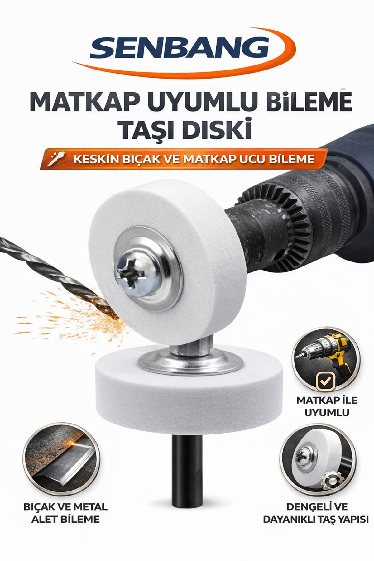 Drill Compatible Grinding Wheel Disc – Metal, Blade and Drill Bit Sharpening Polishing Grinding Tool