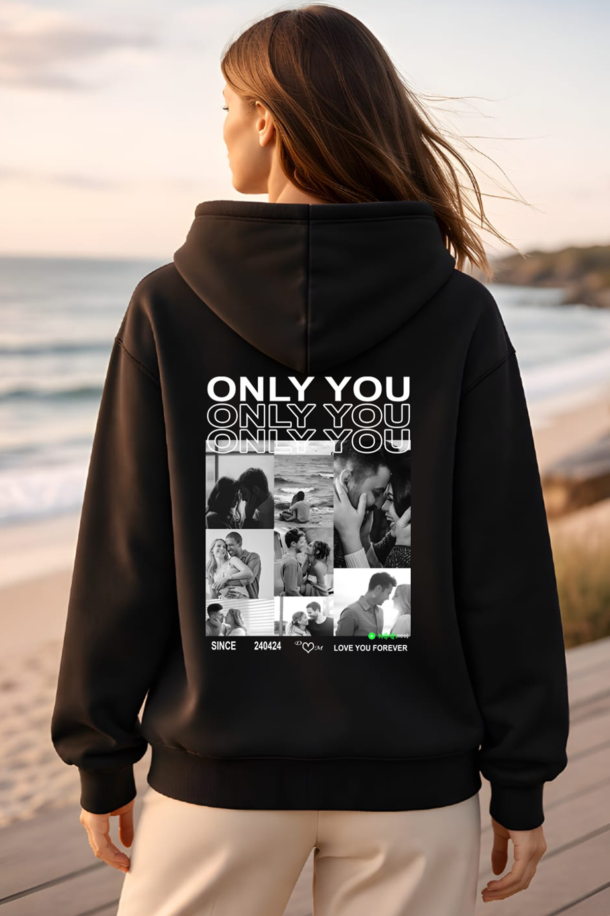 Kişiye Özel Ön Ya da Sırt baskılı Kapüşomlu Hoodie Unisex Oversize Premium 3 İplik Sweatshirt — مشکی K1181 — تصویر 4 از 4