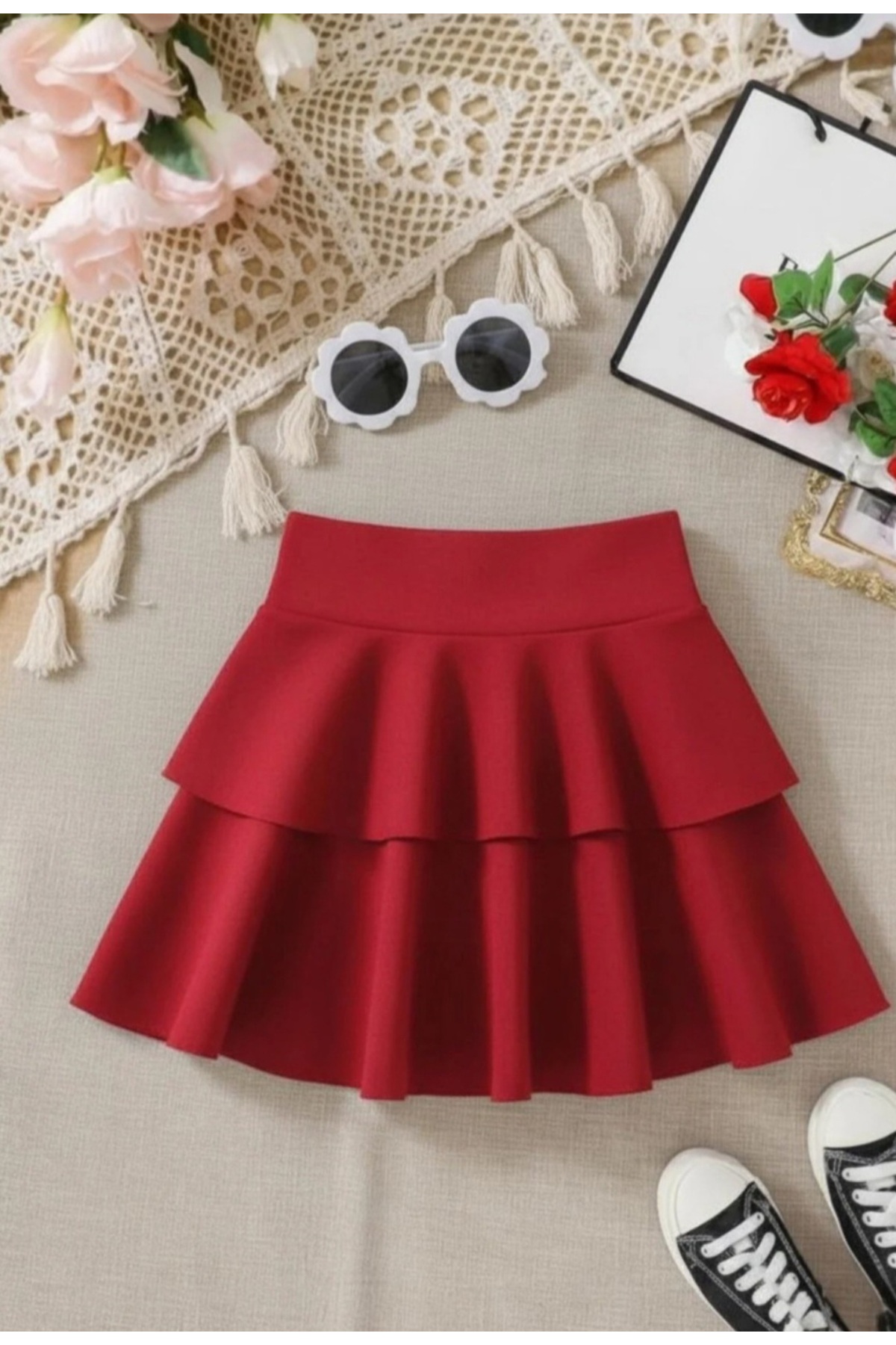 MAROVOAY  Kız çocuğu 2 katlı fırfırlı kloş etek - Görsel 2