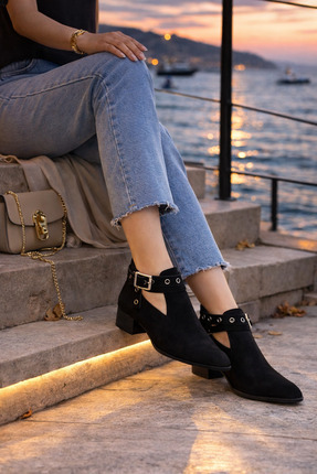 Defne Trend Store Vera Kadın Süet Ayakkabı Tokalı Bilekten Bantlı Arkadan Fer...