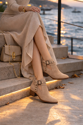 Defne Trend Store Vera Kadın Süet Ayakkabı Tokalı Bilekten Bantlı Arkadan Fer...