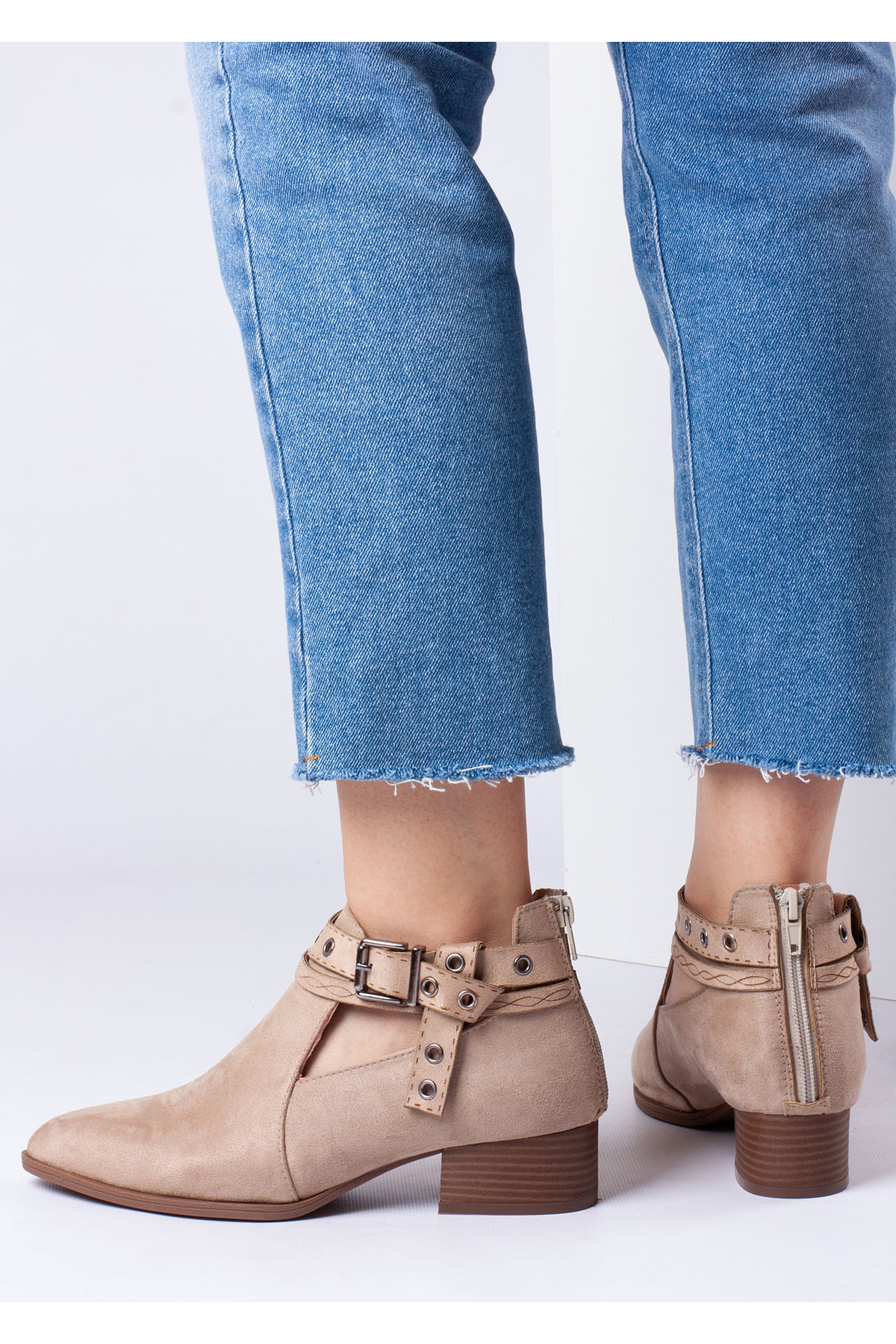 Defne Trend Store Vera Kadın Süet Ayakkabı Tokalı Bilekten Bantlı Arkadan Fermuarlı Günlük Rahat Kısa Topuklu Bot görsel 8