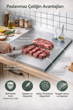 Kasel Home Paslanmaz Çelik Tezgah Üstü Kesme Doğrama Yoğurma Tahtası - Büyük ...