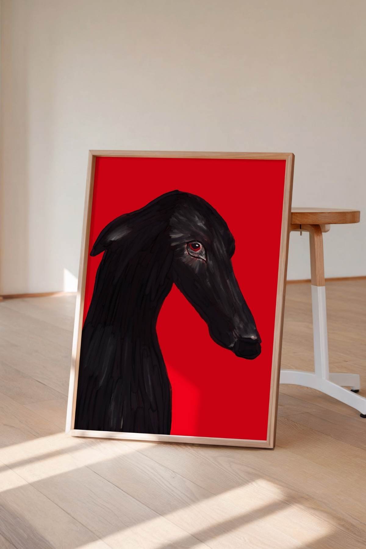 Siyah Köpek Portre Tablo Poster Kırmızı Zemin Modern Duvar Dekoru Çerçevesiz
