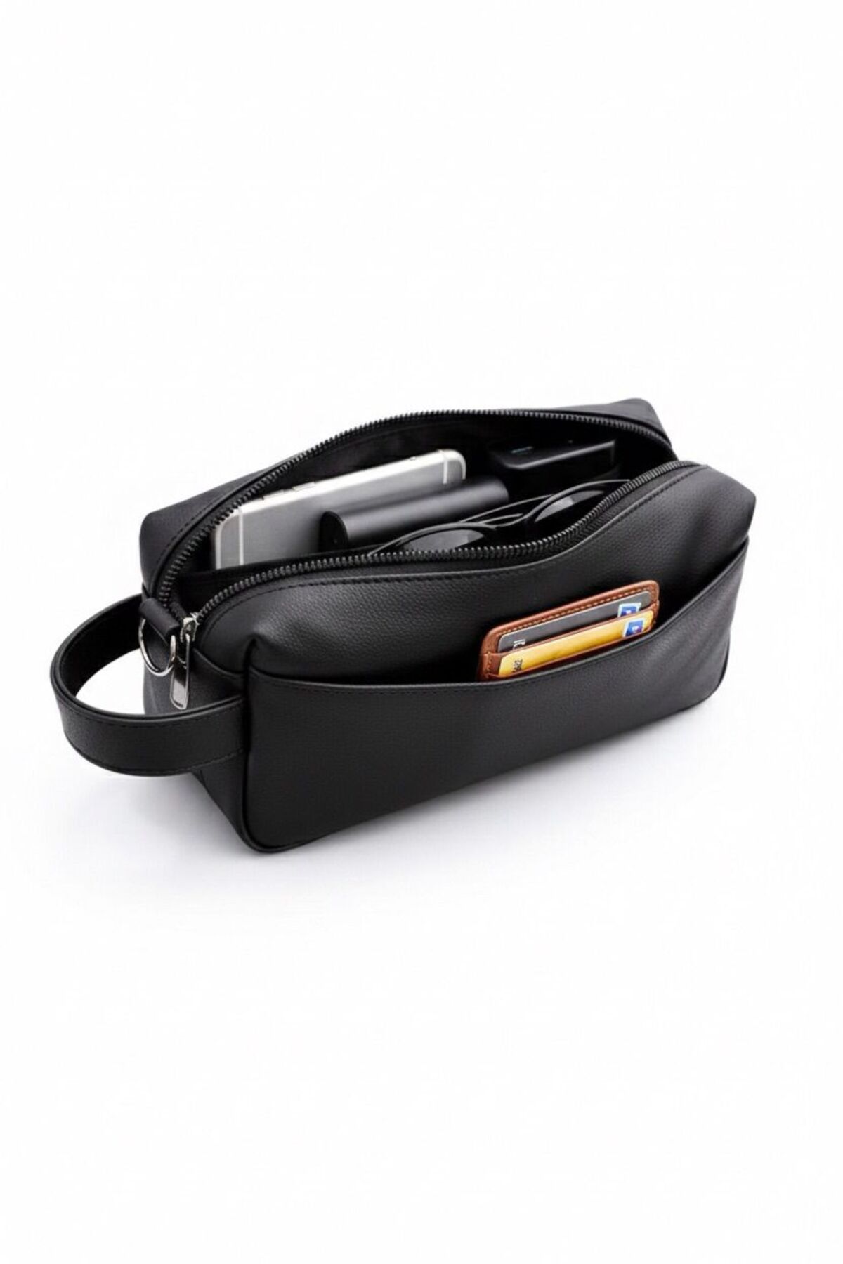 JR Boutique  Erkek El Çantası 3 Bölmeli Suni Deri Günlük Portföy Çanta - Siyah El Organizeri