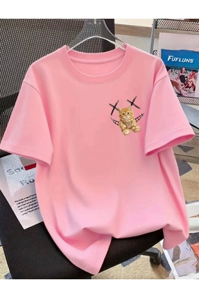 FUFLUNS CARPI GÜLEN YÜZ KEDİ BASKILI UNISEX KADIN/ERKEK OVERSİZE BİSİKLET YAK...