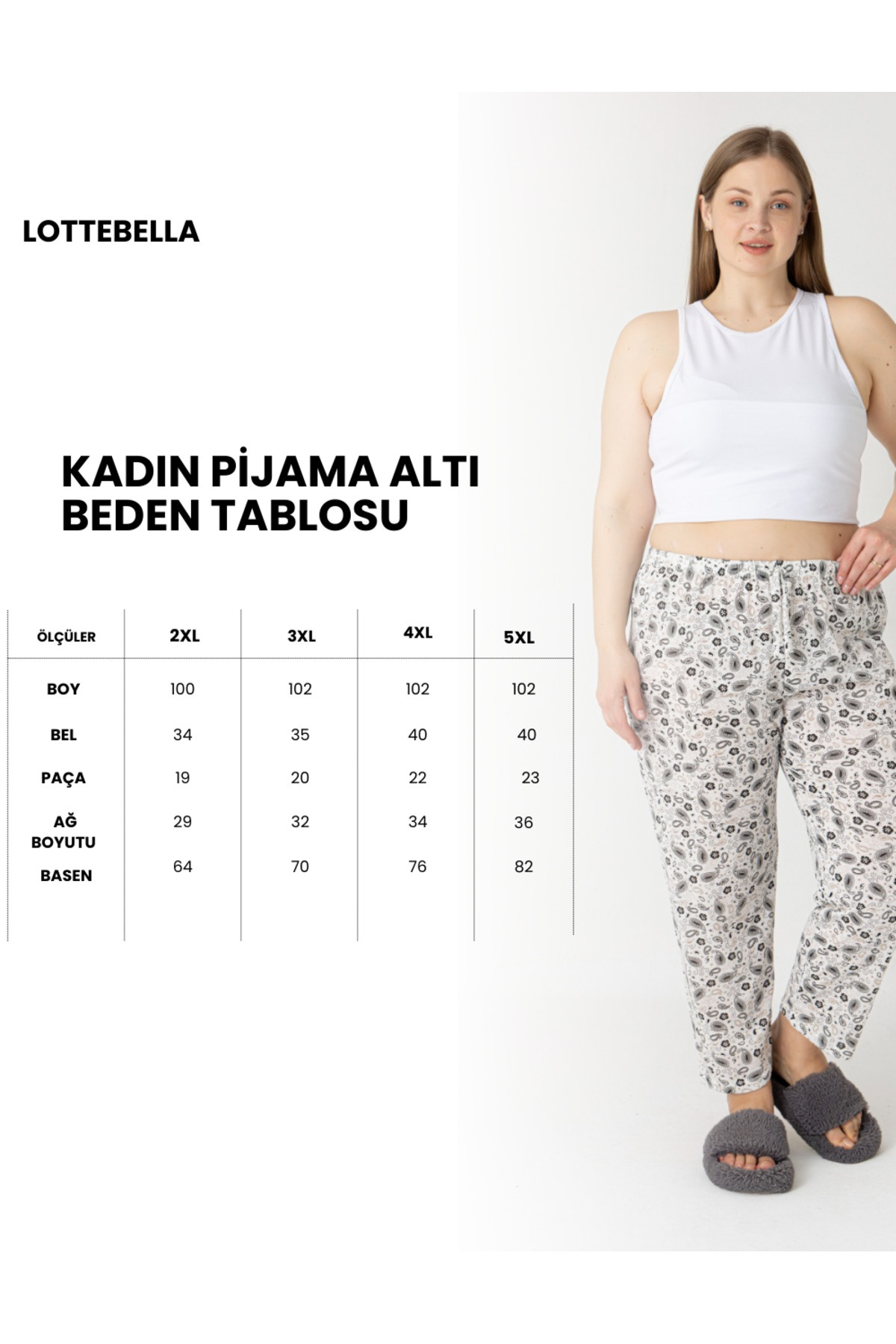 LOTTEBELLA  3Lü Paket Büyük Beden Pamuklu İnce Nefes Alabilen Kumaş Desenli Pijama Altı - Görsel 7