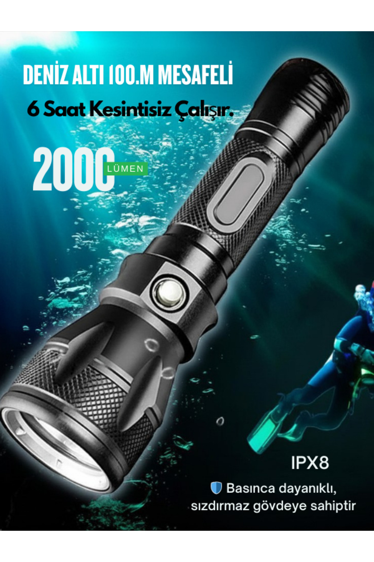 TAREZ PD-7900 Su Altı Feneri 2000 Lümen Profesyonel Dalış Feneri