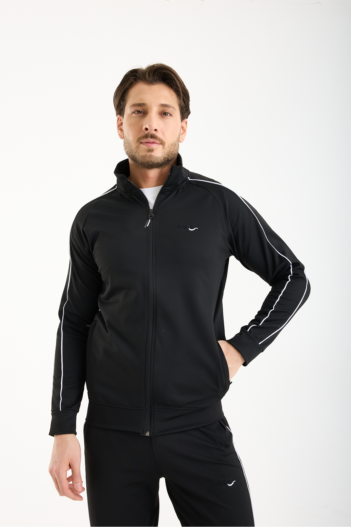 RDR-X  Erkek Siyah Şerit Detaylı Nakışlı Regular Fit Dalgıç Kumaş Eşofman Takımı - Görsel 7