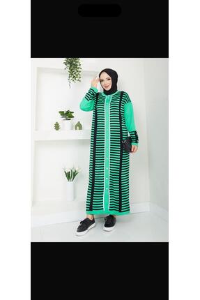 moda dıcasso çizgi detaylı düğmeli uzun trıko elbise