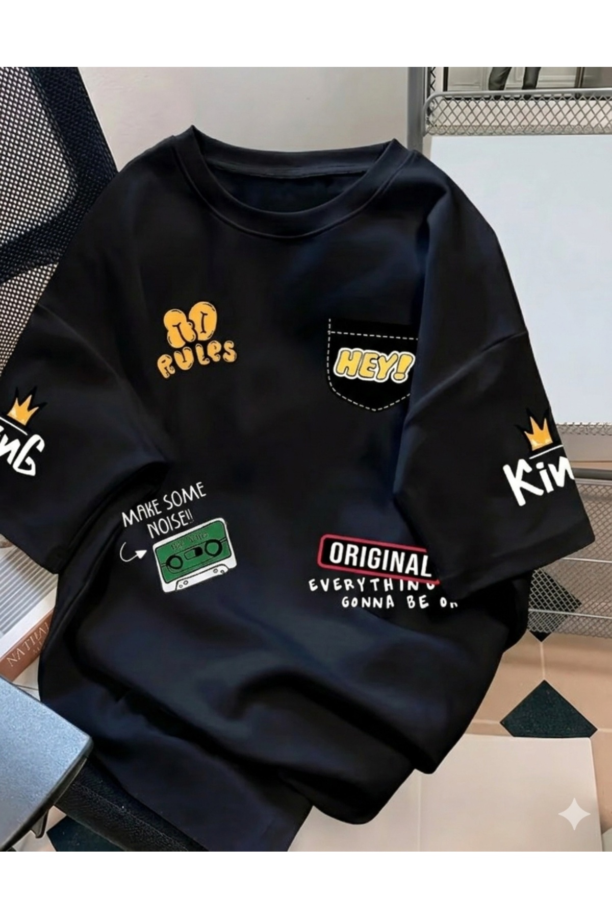 gencerco Eğlenceli Karikatür Baskılı Premium Oversize T-shirt