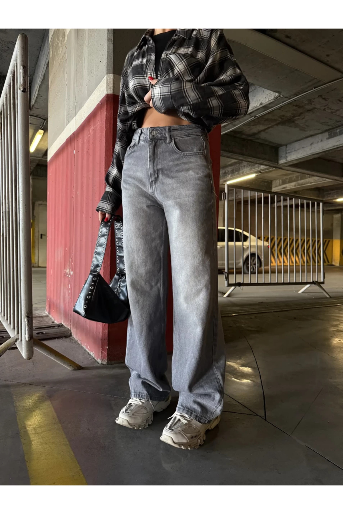 8line  Gri Baggy Salaş Cepli Bol Kesim Kot Pantolon - Görsel 3