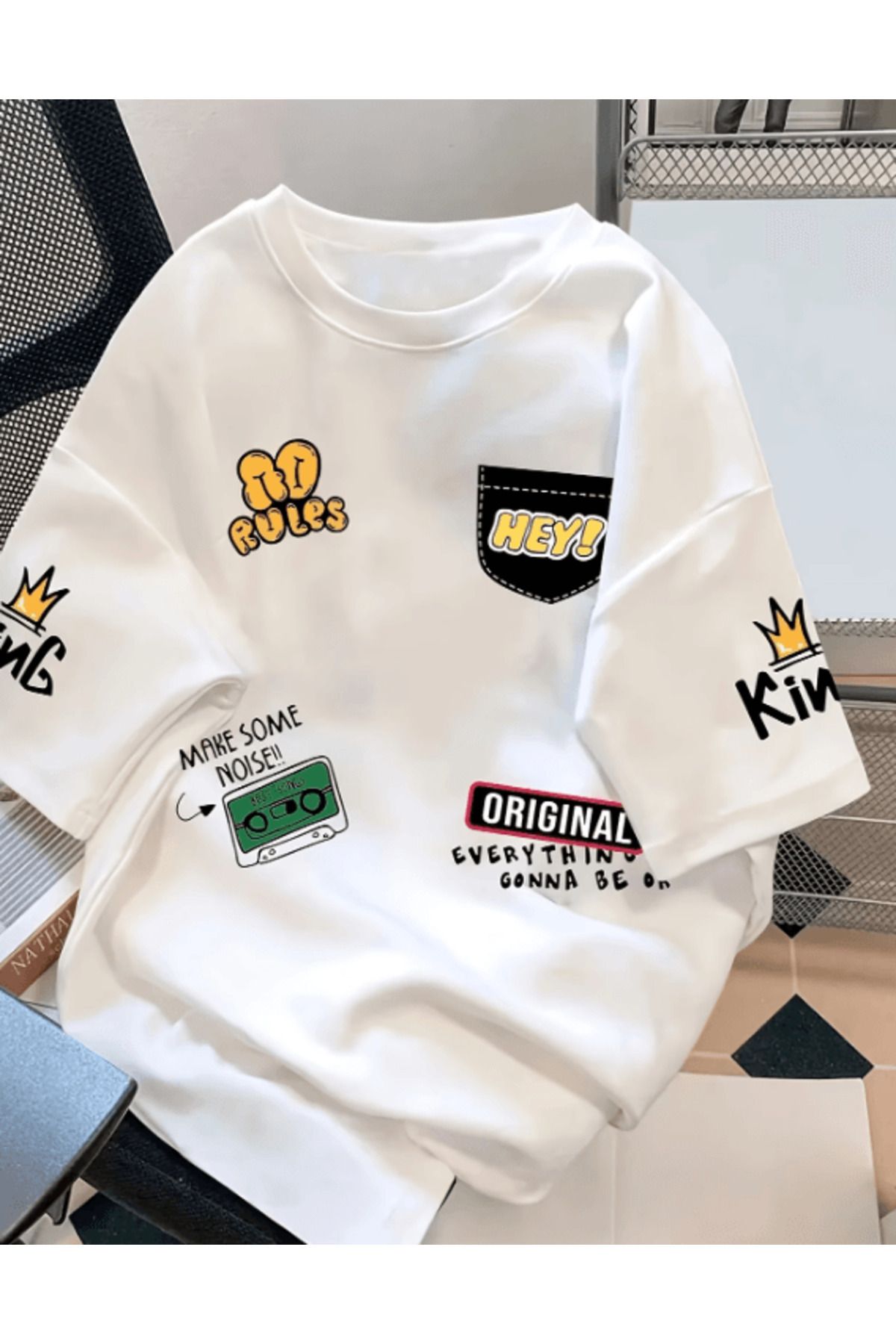 gencerco Eğlenceli Karikatür Baskılı Premium Oversize T-shirt