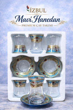 izbul Mavi Hanedan Premium Çay Takımı 6’lı İnce Belli Tabaklı Çay Takımı