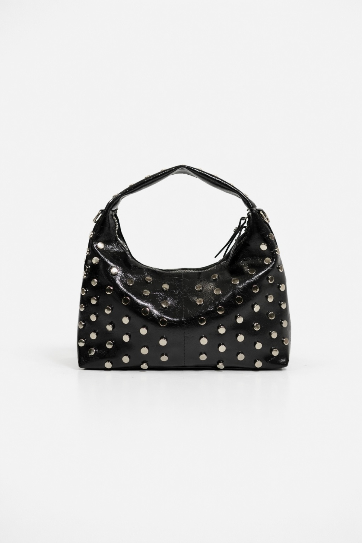 Women's Leather Look Bag with Staple Gemstone Black Glossy