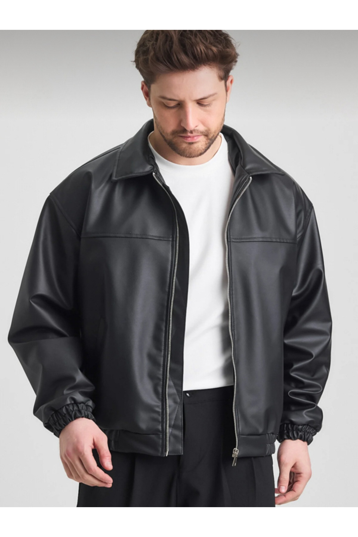 Lux Vestimenta  Oversize Erkek Siyah Deri Ceket - Görsel 3