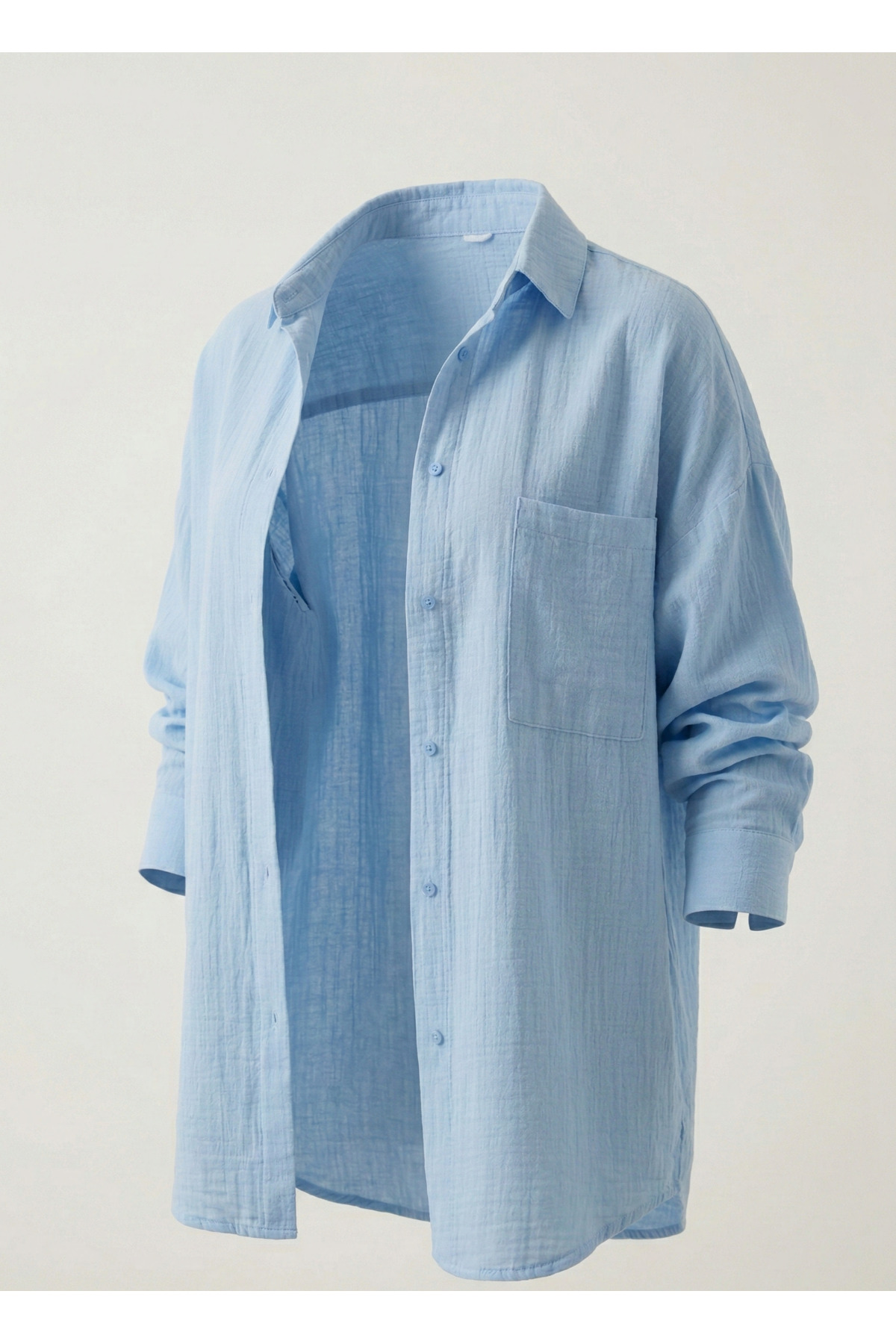 Massilayda  Uzun Kollu Oversize Müslin Kumaş Gömlek - Görsel 2