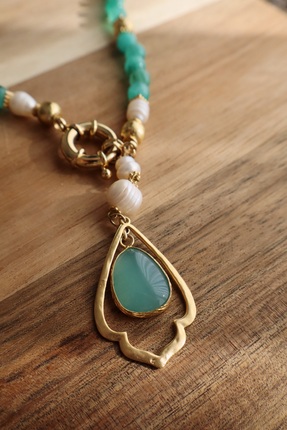suayjewellery Aquamarin ve barok incili el yapımı kolye