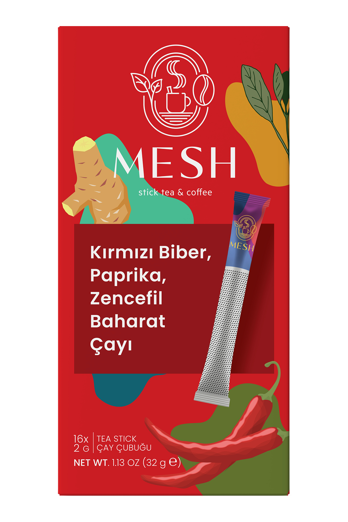 Mesh Stick Kırmızı Biber, Paprika, Zencefilli Baharat Çayı 16'lı