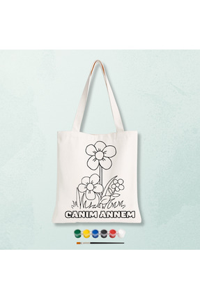 Cemira Canım Annem Yazılı Boyalı Boyanabilir Bez Çanta 35x40 cm - Anneler Gün...