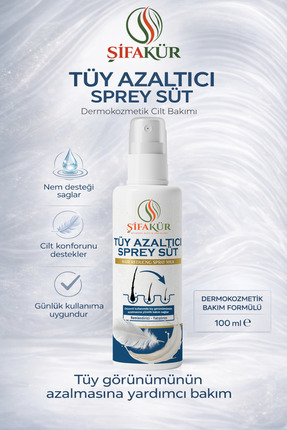 ŞİFAKÜR BİTKİSEL SAĞLIK ÜRÜNLERİ Şifakür Tüy Azaltıcı Sprey Süt 100 ml Dermok...