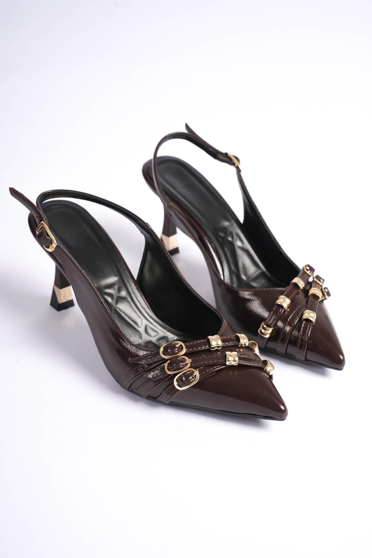 Ares Women's Coffee Belt Detailed Heeled Shoes