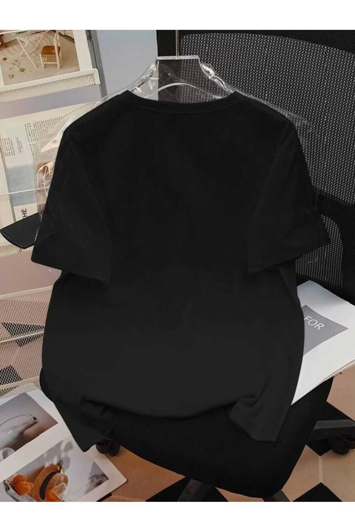 Framgan Kadın Mini Kurdele Özel Baskılı Oversize Pamuklu Bisiklet Yaka Regular Fit T-Shirt görsel 2