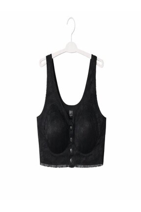 GÜLÖFEKLER Siyah Dantel Önden Çıtçıtlı Toparlayıcı Bralet