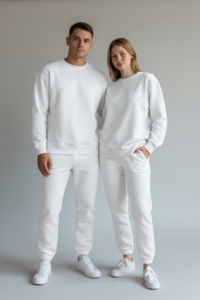 MGTEKSTİL Bej Unisex Çiftlere Özel İçi Polarlı Kışlık 3 İplik Owersize Sweats...