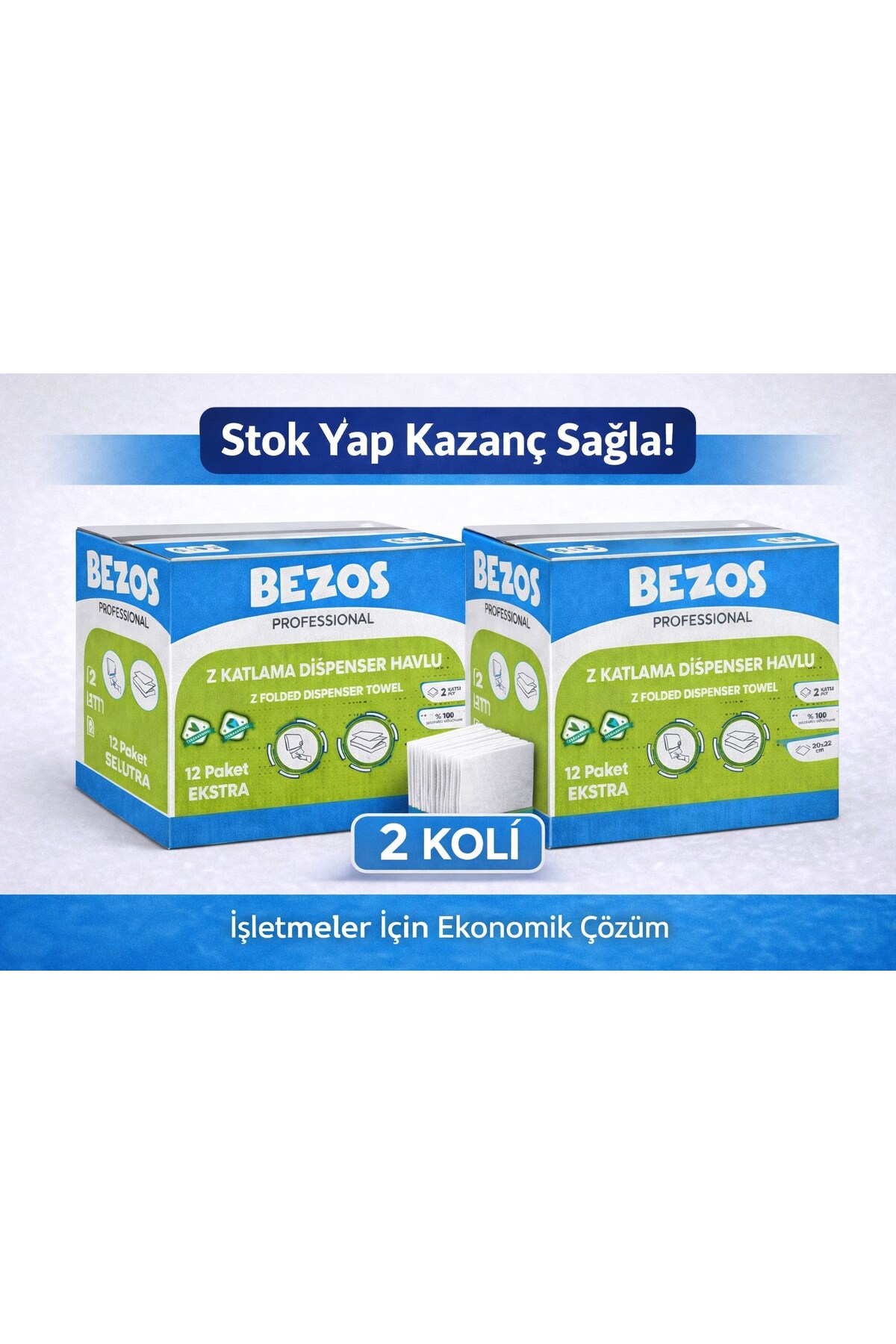 Pazarcan Bezos Z Katlamalı Dispenser Havlu 2 Katlı 20X22 Cm