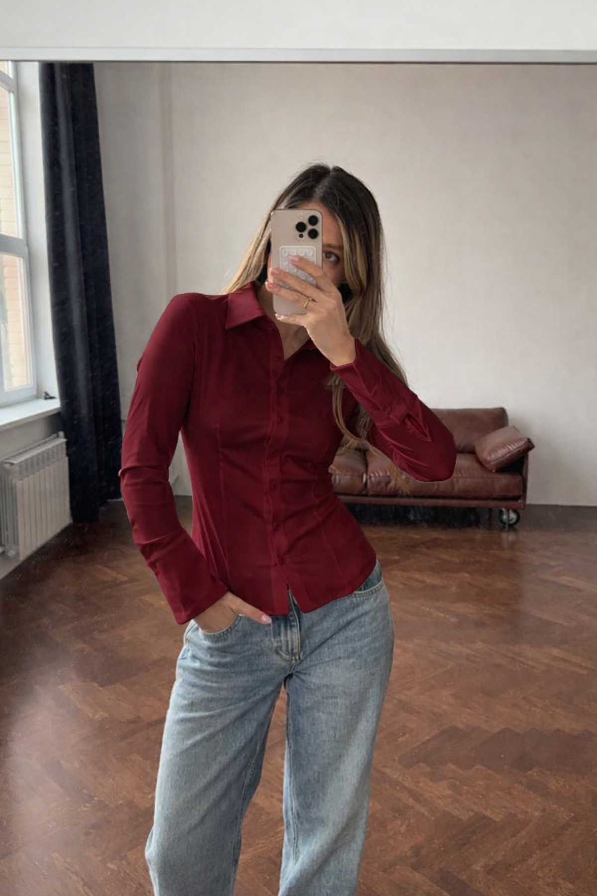 Madmext  Bordo Vücuda Oturan Slim Fit Kadın Gömlek MG2659 - Görsel 3