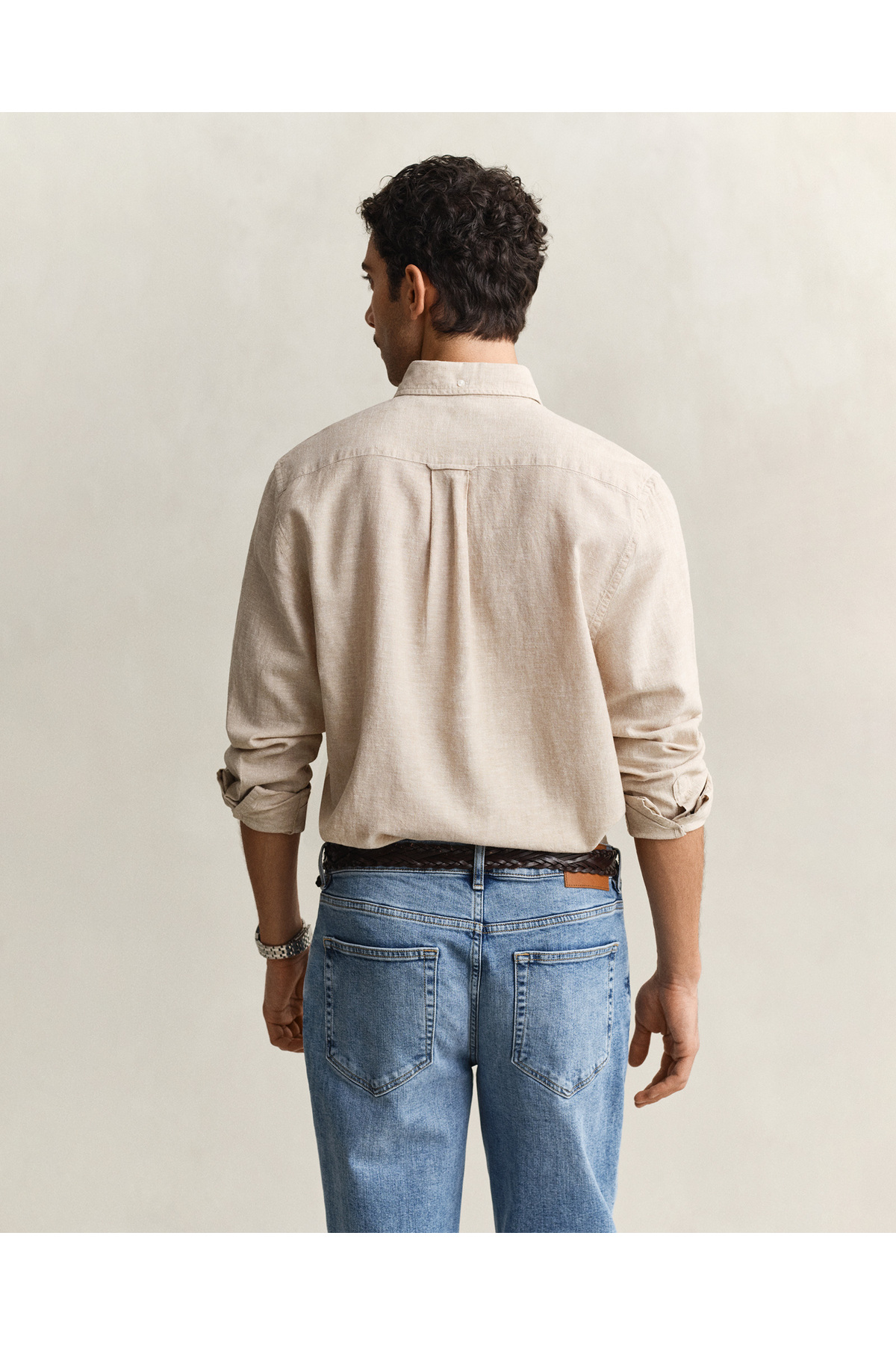 Erkek Bej Regular Fit Logolu Gömlek — بژ 3250082 — تصویر 3 از 5