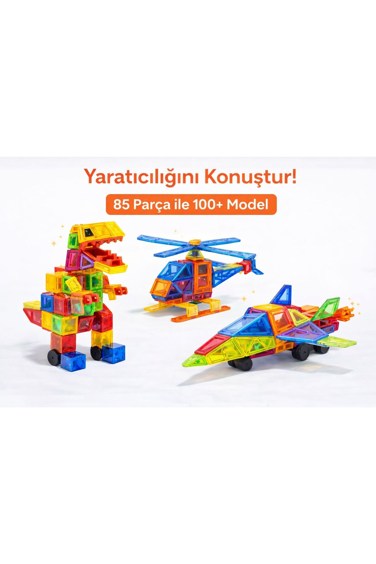 ZİVENTA Magnetic Tiles 85 Parça Manyetik Yapı Blokları Eğitici Stem Oyuncak Seti | Çocuklar İçin fotoğrafı 5 (önizleme)
